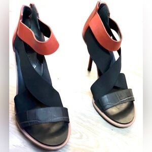 BALENCIAGA Neoprene Leather Crisscross Sandals Open Toe Red Black 6.5 $1000